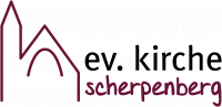 Logo der Evangelischen Kirche Moers-Scherpenberg mit einem Umriss des Kirchengebäudes