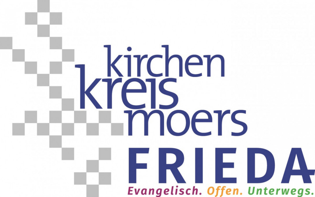 Das FRIEDA-Logo vom Kirchenkreis Moers. Evangelisch, offen, unterwegs.