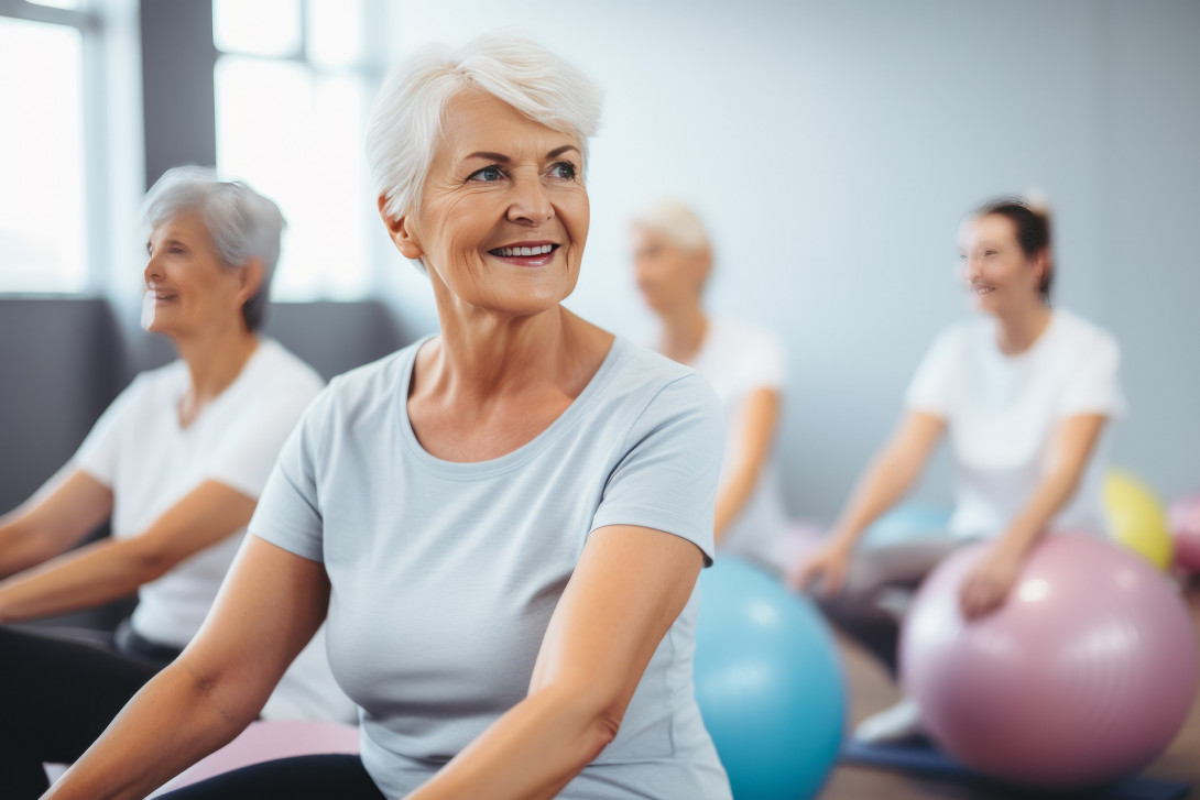 Frauen auf Gymnastikbällen